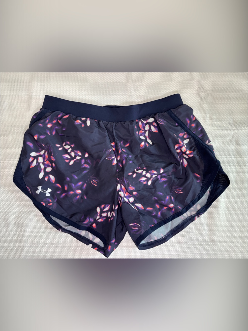Under Armour Women’s Pink, White and Blue Athletic Running Shorts Size S